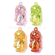 Electroplate Transparent UV Plating Acrylic Pendants, Iridescent, Girl Charms, Mixed Color, 53.5x26x19mm, Hole: 3mm(OACR-I014-16)