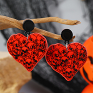 Acrylic Halloween DIY Heart Skull Flame Stud Earrings Collection, Red, 50x39mm(FU5033-4)