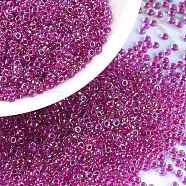 MIYUKI Round Rocailles Beads, Japanese Seed Beads, (RR3529) Fancy Lined Magenta, 15/0, 1.5mm, Hole: 0.7mm, about 250000pcs/pound(SEED-G009-RR3529)