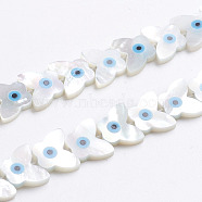 Natural White Shell Mother of Pearl Shell Beads, Pearlized, Butterfly with Evil Eye, 10x12x2mm, Hole: 0.5mm(SSHEL-L017-009)