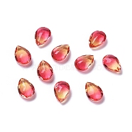 Two Tone Transparent Glass Rhinestone Cabochons, Pointed Back, Faceted, Teardrop, Hot Pink, 14x10x6mm(EGLA-L022A-04)