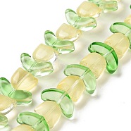 Transparent Glass Beads Strands, Tulip, Light Khaki, 6.5~9x9~14x4~5.5mm, Hole: 1mm, about 29pcs/strand, 15.71''(39.9cm)(LAMP-H061-02J)