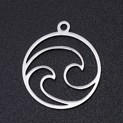 Non-Tarnish 201 Stainless Steel Laser Cut Pendants, Flat Round with Auspicious Cloud, Stainless Steel Color, 20x17.5x1mm, Hole: 1.4mm(STAS-S105-T966-1)