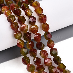 Dyed Natural White Jade Beads Strands, Two Tone, Faceted, Star Cut Round Beads, Sienna, 7~8x6~7.5x6~7.5mm, Hole: 1mm, about 48~49pcs/strand, 14.17~15.35''(36~39cm)(G-T139-8mm-45H)