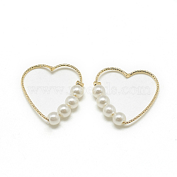 Brass Linking Rings, with ABS Plastic Imitation Pearl, Heart, Real 18K Gold Plated, 19.5x19.5x3mm, Inner Measure: 15x17mm(KK-T032-076G)