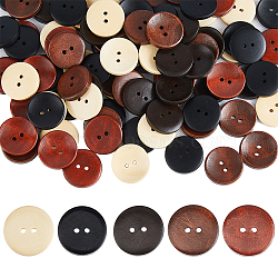 100Pcs 5 Colors 2-Hole Pearwood Buttons, Flat Round, Mixed Color, 25x4.5mm, Hole: 2.5mm, 20pcs/color(BUTT-HS0001-03)