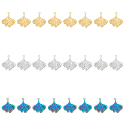 24Pcs 3 Colors 201 Stainless Steel Pendants Ion Plating(IP), Ginkgo Leaf, Mixed Color, 27x23x2mm, Hole: 3mm, 8pcs/color(STAS-DC0013-48)