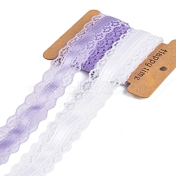 4 Yards 2 Colors Polyester Lace Trim, Flower Lace Ribbon, White, Lilac, 1-1/8 inch(28mm), 2 yards/color(OCOR-A008-02A)