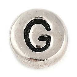 925 Sterling Silver Flat Round with Letter Beads, with 925 Stamp, Antique Silver, Letter G, 6.5x3mm, Hole: 1.2mm(STER-G044-01AS-G)