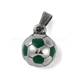 Trendy Necklace Findings 304 Stainless Steel FootBall/Soccer Ball Pendants, Stainless Steel Color, Green, 15x11mm, Hole: 3x6mm(STAS-L012-B01P-02)