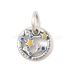 Luminous 925 Sterling Silver Rhinestone Constellation Charms, Glow in the Dark Enamel Constellation Charms with Oval Jump Rings, Antique Silver, Sagittarius, 11.5x2mm, Hole: 4x5mm(STER-H114-01AS-012)