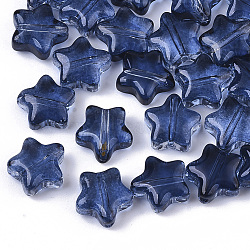 Transparent Spray Painted Glass Beads, Star, Prussian Blue, 8x8x4mm, Hole: 0.8~1mm(X-GLAA-N035-01-E02)