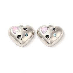 Alloy Micro Pave Cubic Zirconia Pendants, with Rhinestone and Enamel, Heart, Pink, 15x17x6mm, Hole: 1.2mm(PALLOY-H143-01P-01)