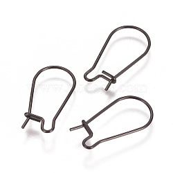 304 Stainless Steel Hoop Earrings Findings Kidney Ear Wires, Electrophoresis Black, 21 Gauge, 20x10x0.7mm(X-STAS-L216-22C-B)