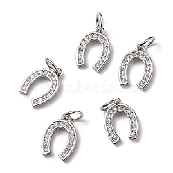 CZ Brass Micro Pave Cubic Zirconia Horse Shoe Charms, Platinum, 13x9x2mm, Jump Ring: 7x0.8mm(ZIRC-L018-13P)