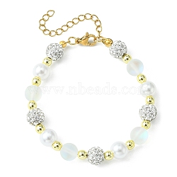 Synthetic Moonstone & Hematite & Plastic Pearl Round Beaded Bracelet, Clear, 6-3/4 inch(17.2cm)(BJEW-JB09560)