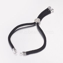 Nylon Twisted Cord Bracelet Making, Slider Bracelet Making, with Brass Findings, Tree of Life, Black, Platinum, 8-5/8 inch(220mm), 3mm, Hole: 2mm(MAK-F019-04P)