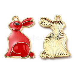 Alloy Pendants, with Enamel, Golden, Cadmium Free & Nickel Free & Lead Free, Rabbit Charms, Red, 25x17.5x2.5mm, Hole: 1.6mm(ENAM-L042-03G-03)
