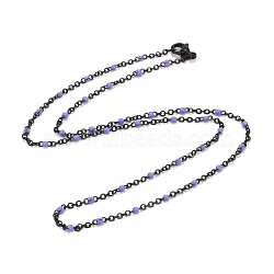 Ion Plating(IP) 304 Stainless Steel Cable Chain Necklaces, with Enamel, Purple, 17.91 inch(455mm)(NJEW-K122-03B)