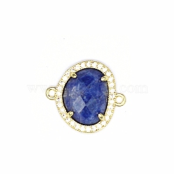 Natural Lapis Lazuli Connector Charms, Nuggets Link, with  Cubic Zirconia & Golden Metal Finding, Faceted, 19x17x5mm(PW-WGDDB56-04)