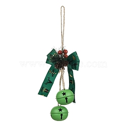 Christmas Theme Cloth Bowknot Pendant Decorations, with Iron Bell for Christmas Tree Hanging Ornaments, Lime Green, 240x180mm(HJEW-Q002-01C)