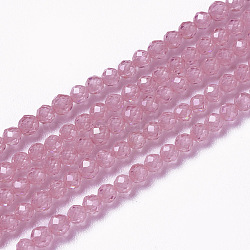 Cubic Zirconia Beads Strands, Faceted, Round, Flamingo, 3x2.5~3mm, Hole: 0.3mm, about 114~141pcs/strand, 15.1~16.4 inch(38.4~41.8cm)(G-F596-48G-3mm)