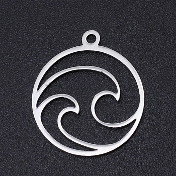 201 Stainless Steel Laser Cut Pendants, Flat Round with Auspicious Cloud, Stainless Steel Color, 20x17.5x1mm, Hole: 1.4mm