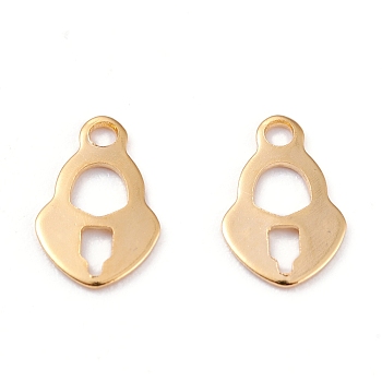 201 Stainless Steel Charms, Laser Cut, Lock, Real 18k Gold Plated, 10x6.5x0.5mm, Hole: 1.4mm