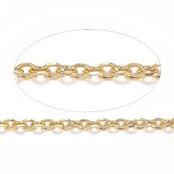 Ion Plating(IP) 304 Stainless Steel Cable Chains, Diamond Cut Chains, Unwelded, Faceted, with Spool, Oval, Golden, 5x4x1.2mm, about 65.61 Feet(20m)/roll