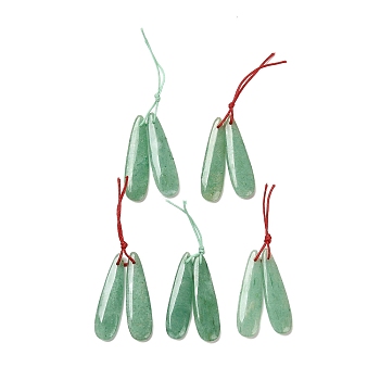 Natural Green Aventurine Pendants, Teardrop Charms, 45x12x4mm, Hole: 1.4mm