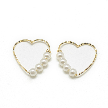 Brass Linking Rings, with ABS Plastic Imitation Pearl, Heart, Real 18K Gold Plated, 19.5x19.5x3mm, Inner Measure: 15x17mm