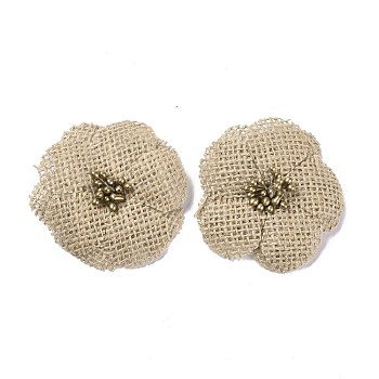 Handmade Linen Ornament Accessories, with Plastic Beads, for DIY Craft Making, Flower, Tan, 65x12mm
