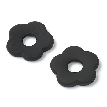 Rubberized Resin Bead Frame, DIY Accessories for Earring & Hairwear Making, Flower, Black, 26x26.5x4.5mm, Inner Diameter: 8mm
