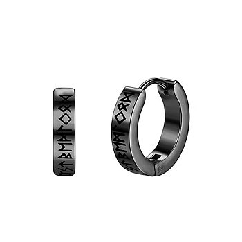 Roman Number Pattern 304 Stainless Steel Hoop Earrings, Black, 12x4mm