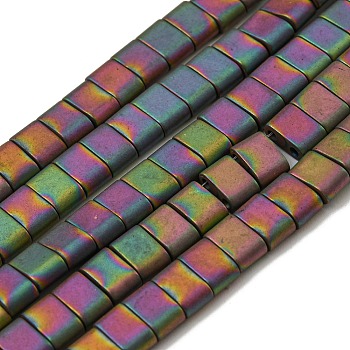 Electroplated Non-magnetic Synthetic Hematite Beads Strands, Rectangle, Matte Style, 2-Hole, Colorful, 6x4x3mm, Hole: 1.2mm, about 99pcs/strand, 15.55 inch(39.5cm)