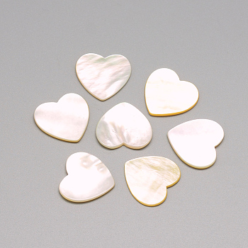 Natural White Shell Mother of Pearl Shell Cabochons, Heart, Seashell Color, 19~20x20x1~2mm