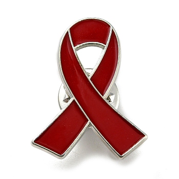 AIDS Awareness Ribbon Enamel Pins, Platinum Alloy Badge for Backpack Clothes, Dark Red, 26x21x1.5mm