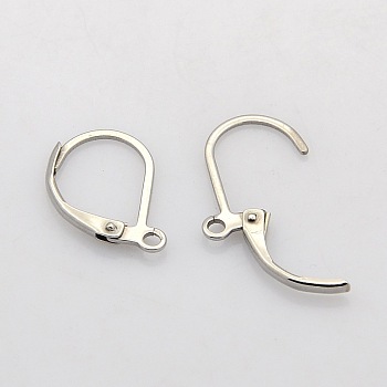 Tarnish Resistant 304 Stainless Steel Leverback Earring Findings, with Loop, Stainless Steel Color, 16x10~10.5mm, Hole: 1.5mm, Pin: 0.7mm