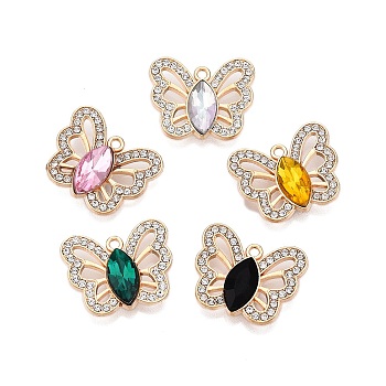 Alloy Pendants, with Rhinestone, Cadmium Free & Lead Free, Butterfly Charms, Colorful, 18x22x6mm, Hole: 1.6mm