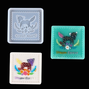DIY Animal Coaster Silicone Molds, Resin Casting Molds, for UV Resin & Epoxy Resin Craft Making, Square, Fox Pattern, 110x110x6.5mm, Inner Diameter: 100x100mm