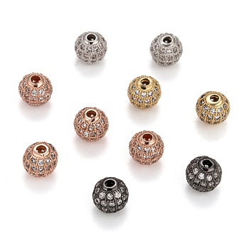 Brass Cubic Zirconia Beads, Round, Mixed Color, 8x8mm, Hole: 1.5mm