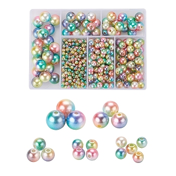 497Pcs 5 Style Rainbow ABS Plastic Imitation Pearl Beads, Gradient Mermaid Pearl Beads, Round, Colorful, 4~12x3.5~11.5mm, Hole: 1.2~2mm