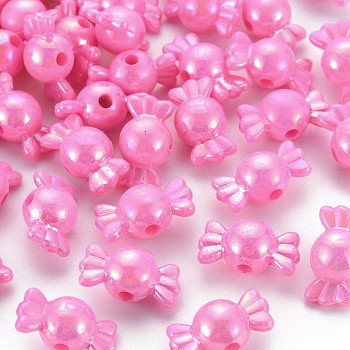 Opaque Acrylic Beads, AB Color, Candy, Hot Pink, 17x9x9mm, Hole: 2mm, about 943pcs/500g