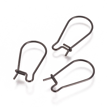 304 Stainless Steel Hoop Earrings Findings Kidney Ear Wires, Electrophoresis Black, 21 Gauge, 20x10x0.7mm