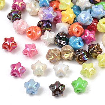 Opaque Acrylic Beads, Star, AB Color Plated, Mixed Color, 11x11x10mm, Hole: 2mm, about 819pcs/500g