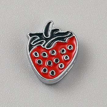 Alloy Enamel Beads, Fruits, Platinum, Strawberry, 13x11x4.5mm, Hole: 8x1.8mm
