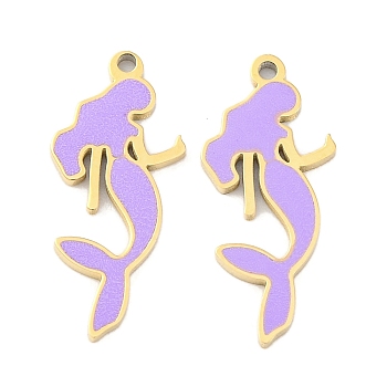 Ion Plating(IP) 304 Stainless Steel Charms, Sea Animal Theme Enamel Charms, Real 14K Gold Plated, Mermaid, 16.5x7x0.8mm, Hole: 0.8mm