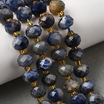 Natural Sodalite Beads Strands, Faceted Rondelle Beads, with Seed Beads, Grade AB, 8x6~6.5mm, Hole: 1mm, about 23~24pcs/strand, 7.68''(19.5cm)~8.07''(20.5cm)