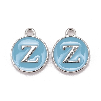 Platinum Plated Alloy Enamel Charms, Cadmium Free & Lead Free, Enamelled Sequins, Flat Round with Letter, Letter.Z, 14x12x2mm, Hole: 1.5mm
