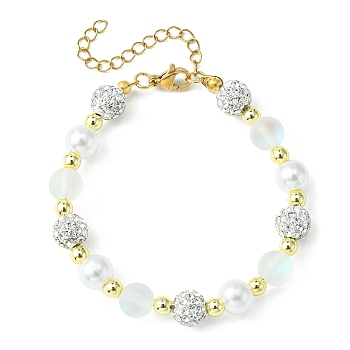 Synthetic Moonstone & Hematite & Plastic Pearl Round Beaded Bracelet, Clear, 6-3/4 inch(17.2cm)